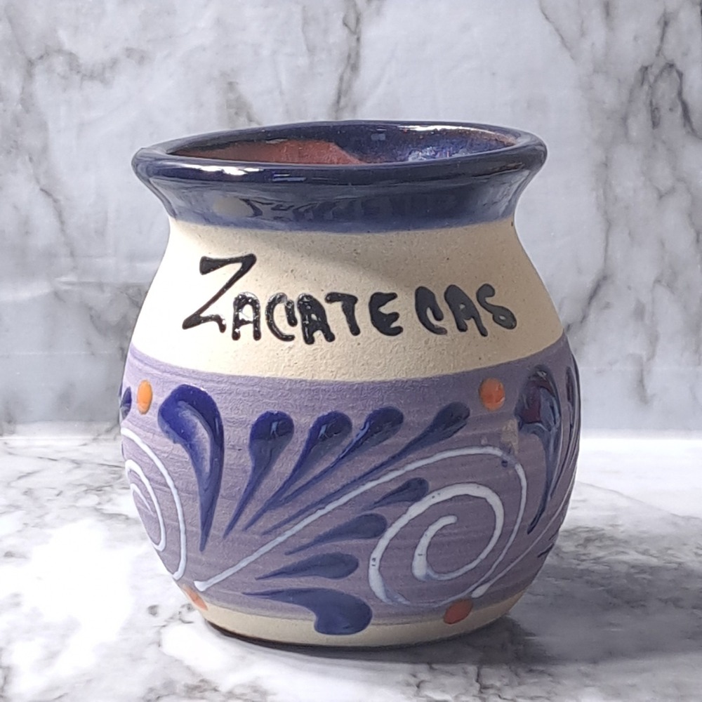 Mexico Artisan Coffee Cup/Mug Purple/Ivory Hand Painted‎ Zacatecas Jarrito